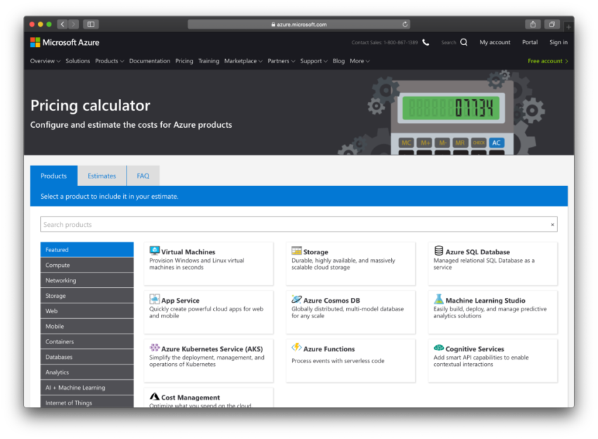 Microsoft Azure Qiymət Kalkulyatoru